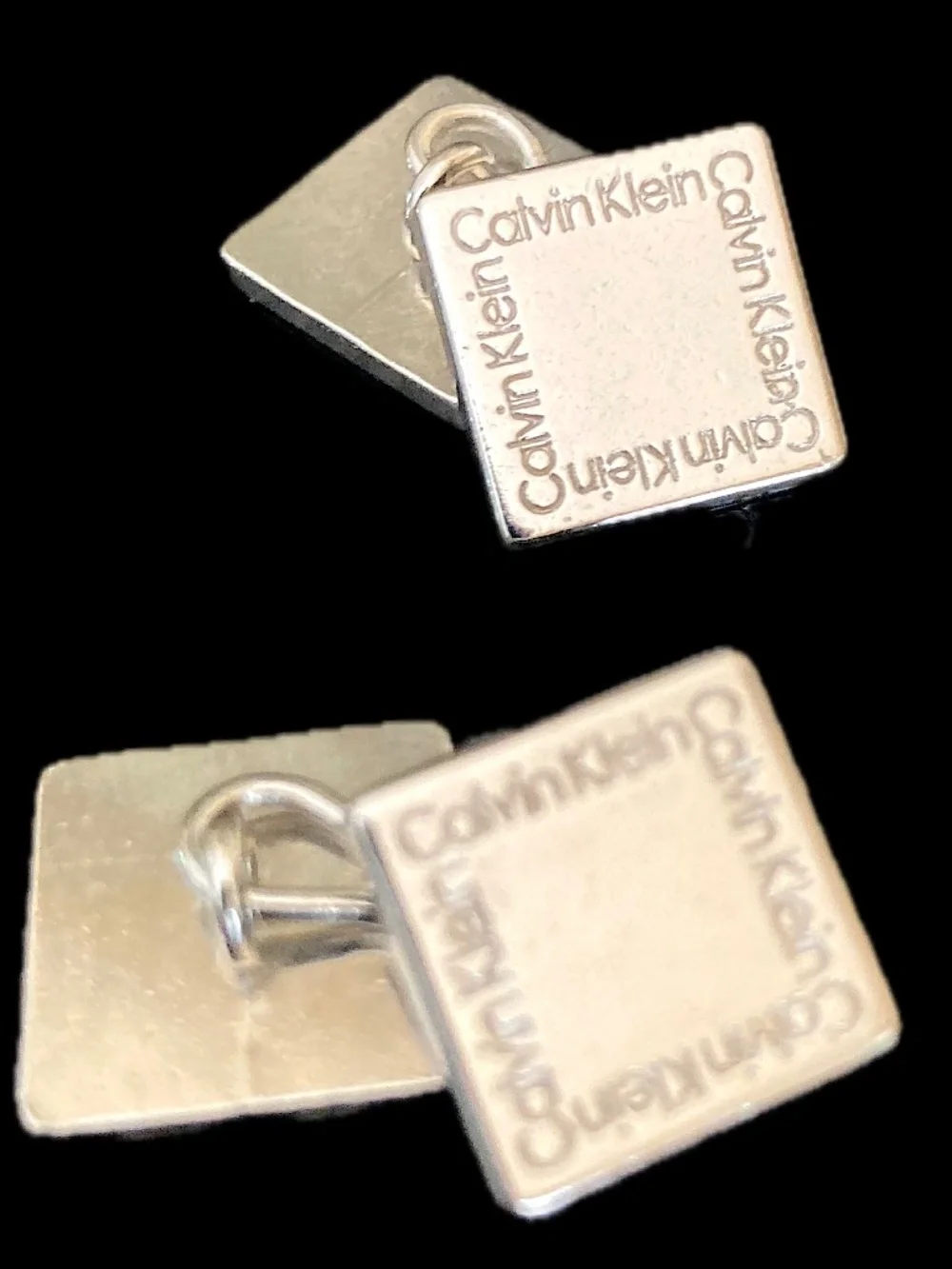 Calvin Klein Silver Tone Logo Square Cufflinks Modern Designer Men's Accessories